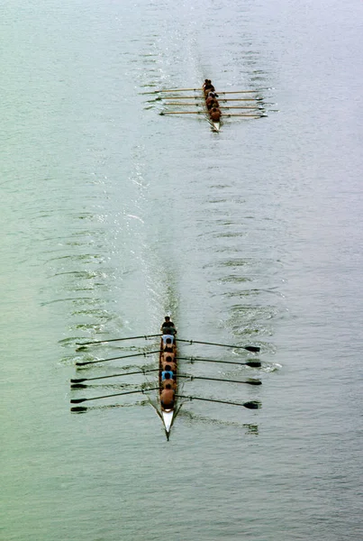 Aerial View Rowing Team Practicing River Potomac River Georgetown University — Stock Photo, Image
