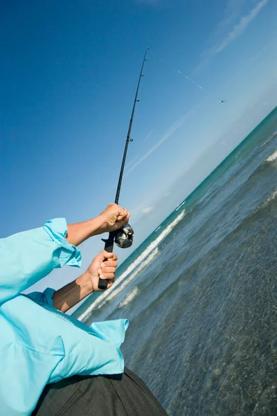 Pescatore Pesca Sul Lago — Foto Stock