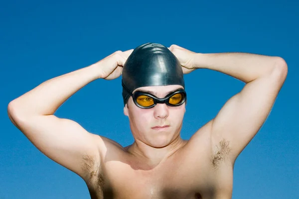 Ritratto Nuotatore Con Occhiali Occhiali Sole — Foto Stock