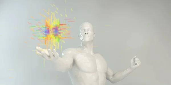 3Dデジタルタブレットで青いスーツの男のレンダリング — ストック写真
