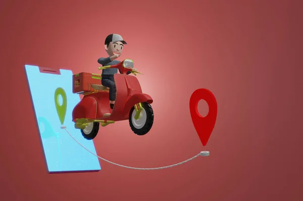 Illustration Delivery Package Scooter Mobile Phone Red Background Order Package — Stock Photo, Image