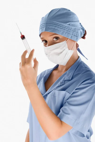 Young Woman Doctor Syringe Stethoscope — Stock Photo, Image