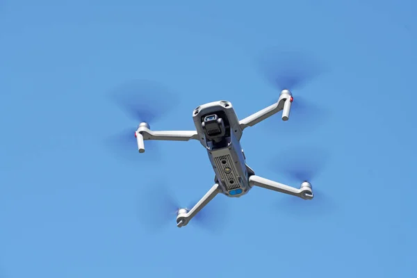 Drone Flying Air Clear Blue Sky Background — Stock Photo, Image