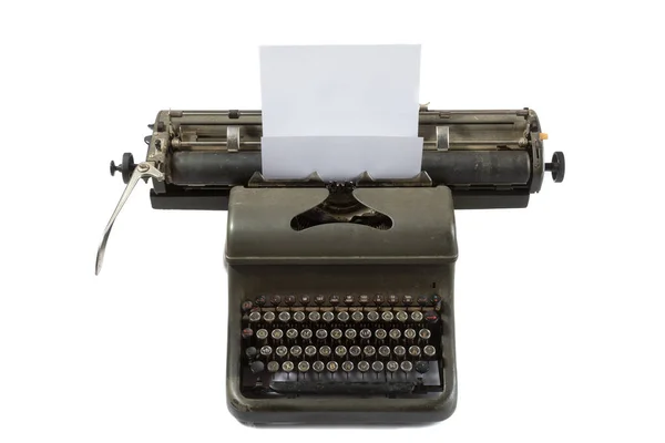 Старая Пишущая Машинка Чистый Лист Бумаги Вставлены Изолированный Белом Фоне — стоковое фото