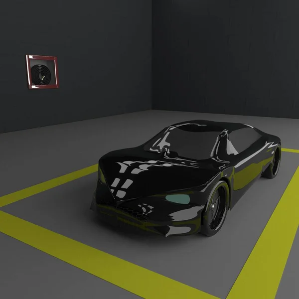 全新汽车的3D渲染 — 图库照片