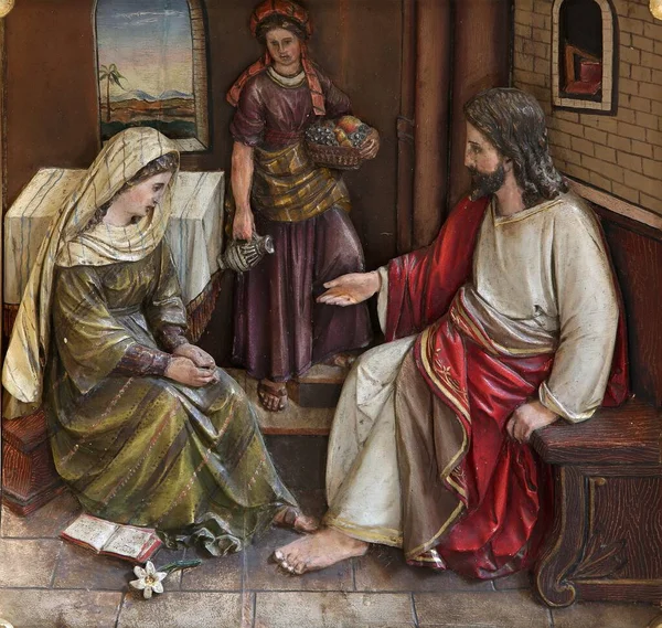 Christ Dans Maison Marie Marthe Autel Principal Dans Église Saint — Photo