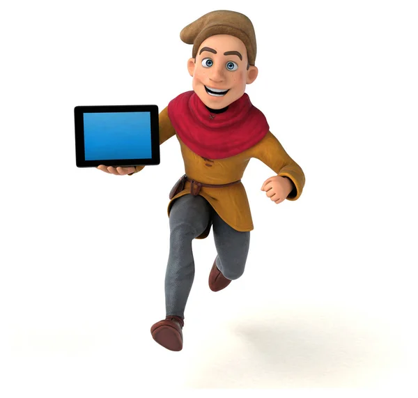 Ilustración Personaje Dibujos Animados Con Tableta — Foto de Stock