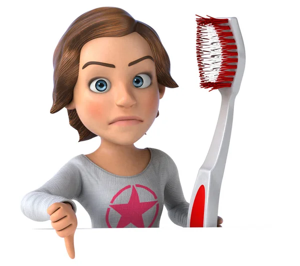 Fun Cartoon Teenage Girl Toothbrush — Stock Photo, Image