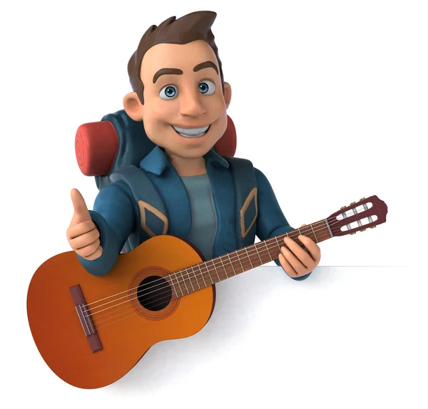 Divertido Personagem Desenho Animado Com Guitarra — Fotografia de Stock