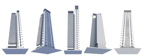 Oldalnézetből Renders Fiktív Design Város Felhőkarcolók Élő Tornyok Visszaverődés Elszigetelt — Stock Fotó