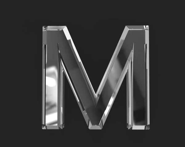 白い輝きガラス透明アルファベット 文字M暗い背景に隔離され シンボルの3Dイラスト — ストック写真