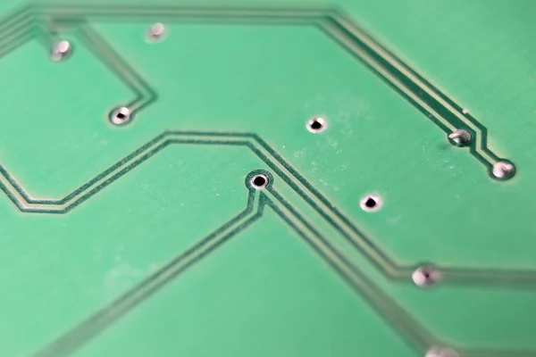 Carte Électronique Avec Lignes Circuit Puce Macro Vue Tableau Vert — Photo