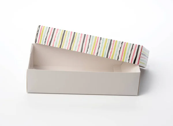 Open Rectangular Cardboard Blank Box White Background Top View — Stock Photo, Image