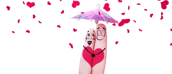 Heureux Concept Saint Valentin Jeune Femme Avec Des Coeurs Parapluie — Photo