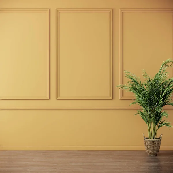 Interior Has Tree Empty Yellow Wall Background Rendering — Stock Photo, Image