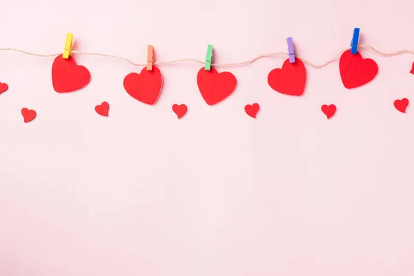 Joyeux Fond Saint Valentin Décoration Valentines Forme Coeur Rouge Suspendue — Photo