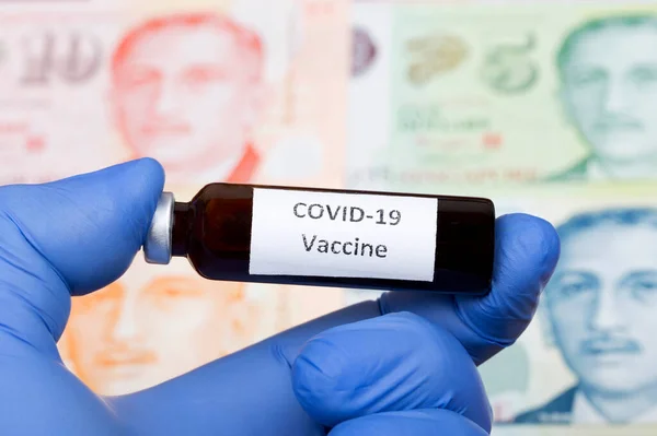 Vacina Contra Covid Contexto Dinheiro Singapura Dólar — Fotografia de Stock