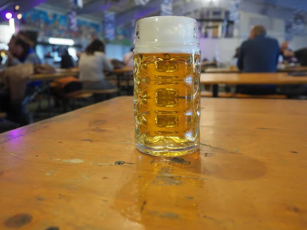 Glass German Lager Beer Pub Table Unrecognisable Blurred People Background — Stock Photo, Image