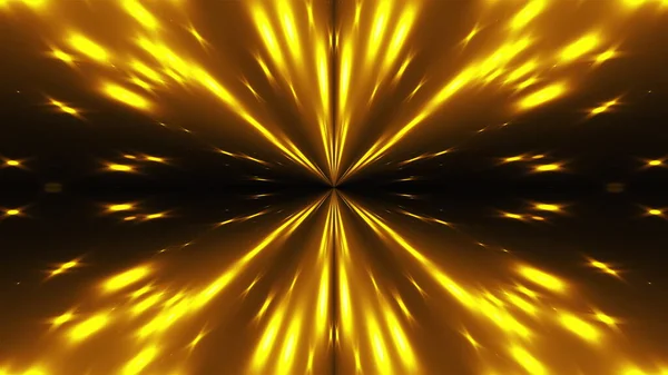 Vykreslování Kaleida Světel Záření Středu Zlatých Hvězd Černém Pozadí Počítač — Stock fotografie