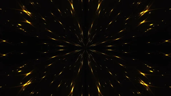 Візуалізація Калейди Світла Випромінювання Від Центру Золотих Зірок Чорному Тлі — стокове фото
