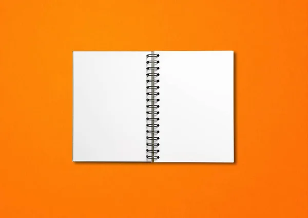 Blank Open Spiral Notebook Mockup Isolated Orange Background — Stock Photo, Image