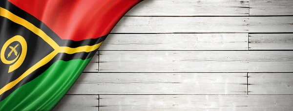 Bandiera Vanuatu Sul Vecchio Muro Bianco Bandiera Panoramica Orizzontale — Foto Stock