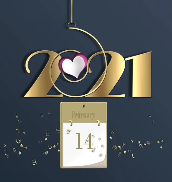 Elegancka Nowoczesna Karta Walentynkowa 2021 Cyfra 2021 Kalendarz Serce Lutego — Zdjęcie stockowe