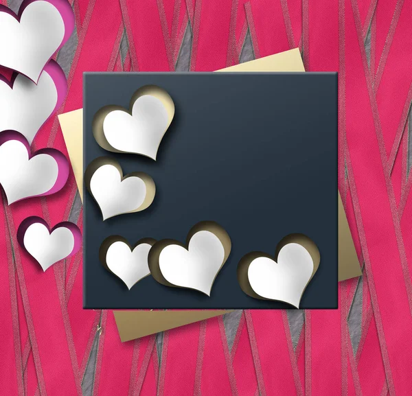 Elegante Biglietto Rosa San Valentino Cuori Carta Testo Oro Buon — Foto Stock