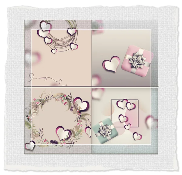 Élégant Collage Romantique Pour Saint Valentin Carte Anniversaire Mariage Collection — Photo