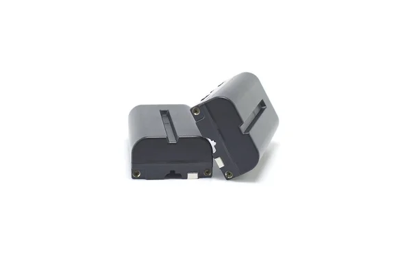 Дві Акумуляторні Батареї Типу Ізольовані Білому Фоні Електроніка Обладнання Камер — стокове фото