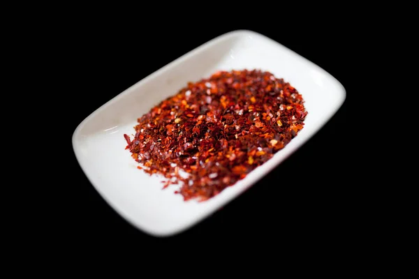 Rökt Paprika Jaraiz Flingor Isolerad Svart — Stockfoto