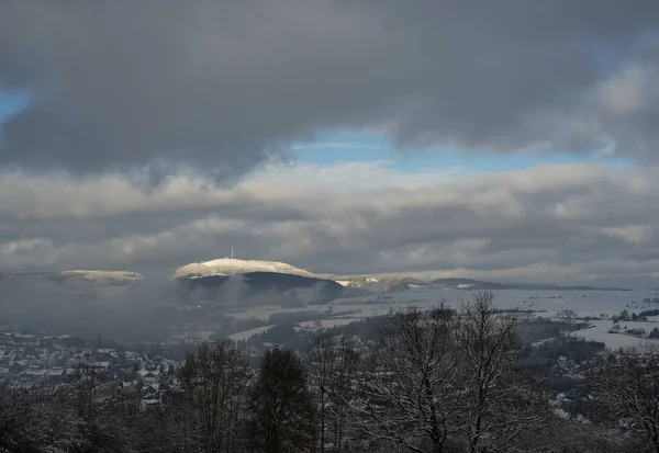 Vista Para Montanha Chamada Bollerberg Área Alemã Chamada Rothaargebirge Inverno — Fotografia de Stock