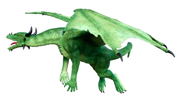 Representación Dragón Fantasía Verde Aislado Sobre Fondo Blanco — Foto de Stock