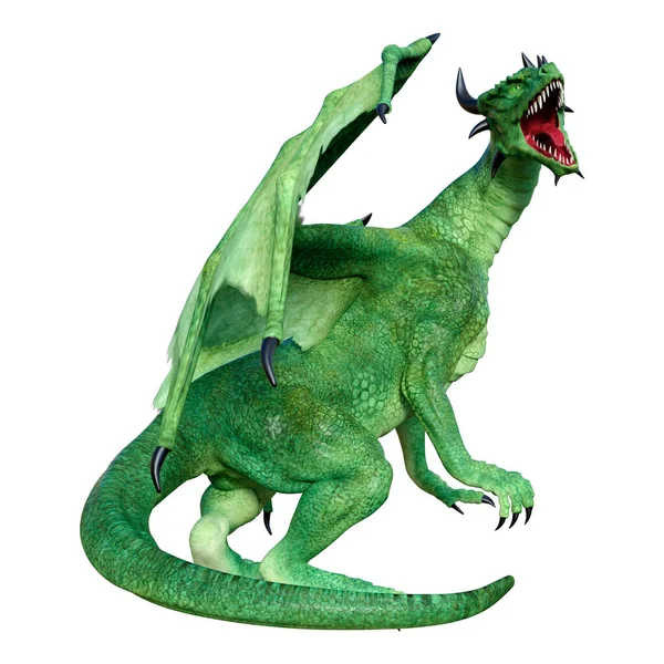 Renderização Dinossauro Verde Isolado Fundo Branco — Fotografia de Stock