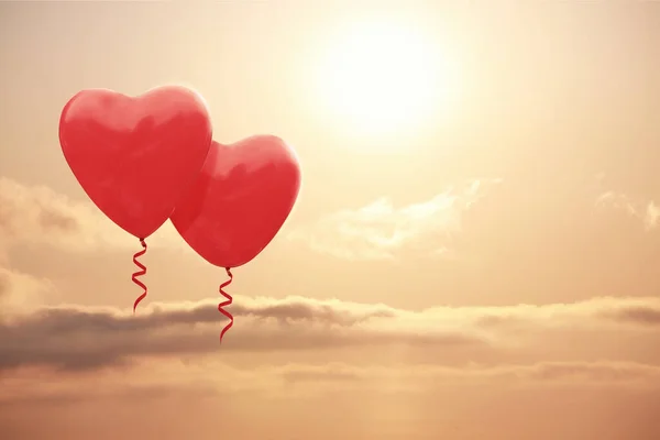 Coração Com Balão Vermelho Céu — Fotografia de Stock