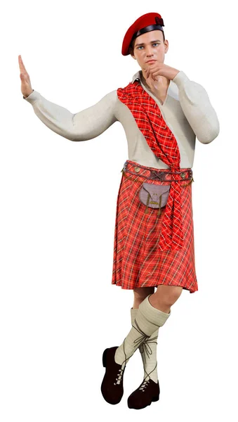 Renderização Highlander Usando Kilt Escocês Tradicional Isolado Fundo Branco — Fotografia de Stock