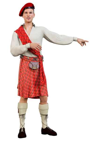 Рендеринг Горца Традиционном Шотландском Килте Белом Фоне — стоковое фото
