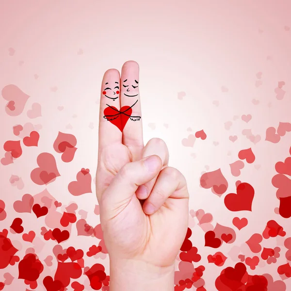 Счастливая Пара Сердечками Цветном Фоне — стоковое фото