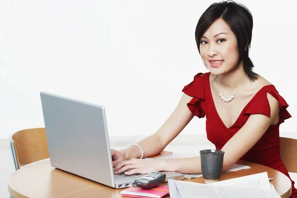 Young Woman Working Laptop Stock Image
