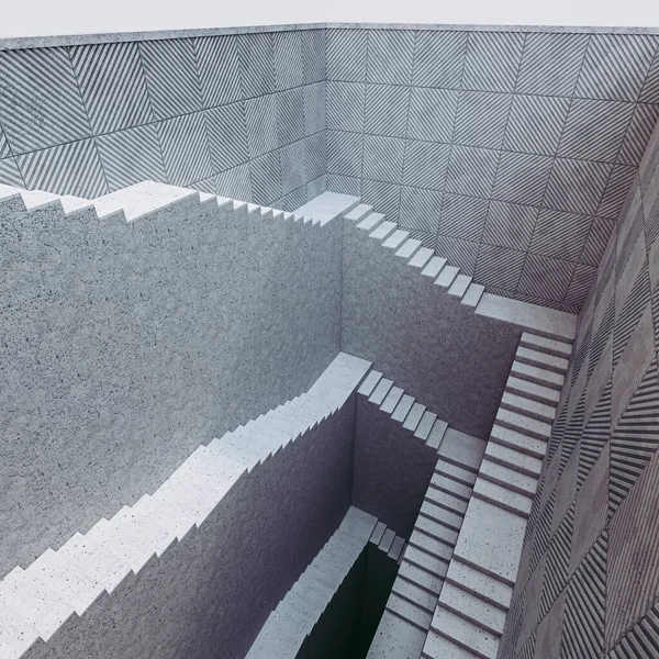 閉鎖的で深い構造の長いコンクリートの階段のセット 3Dレンダリング — ストック写真