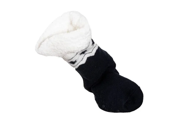 Socks Isolated Closeup Single Black Warm Thick Wool Sock Ornaments — Stock Photo, Image