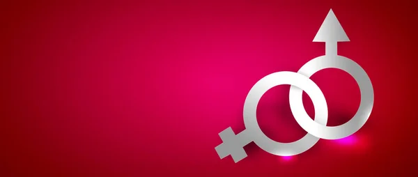Pembe Arka Planda Kırmızı Kalpli Kadın Cinsiyet Sembolü — Stok fotoğraf