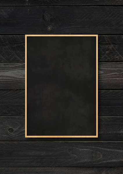 Tradiční Tabule Izolované Černém Dřevě Pozadí Prázdná Svislá Maketa Šablony — Stock fotografie