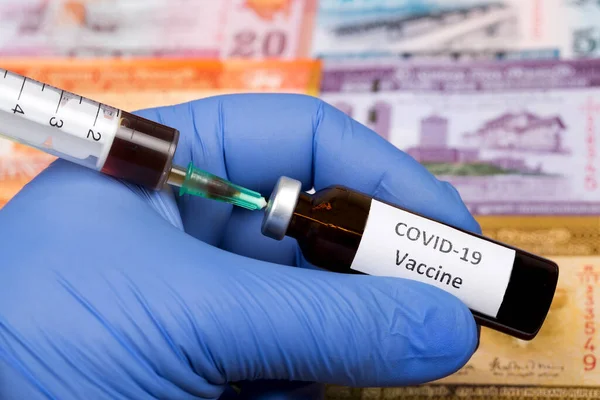 Vacina Contra Covid Contexto Dinheiro Sri Lanka Rupia — Fotografia de Stock