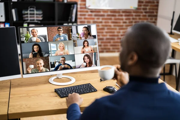 Online Videokonferenz Arbeit Webinar Auf Dem Desktop — Stockfoto