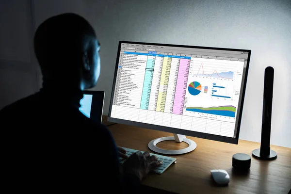 Analista Dipendente Che Lavora Con Foglio Calcolo Sul Computer — Foto Stock