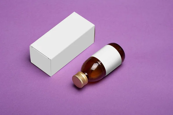 Pillbox Voedingssupplement Fles Met Pakket Achtergrond Bewerkbare Mock Serie Template — Stockfoto