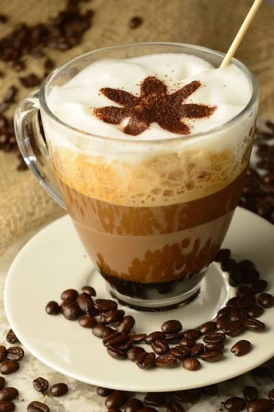 Coffee Latte Whipped Cream Cinnamon — Stock Photo, Image