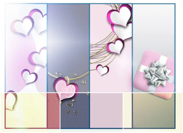 优雅的爱情之心用柔和的粉色拼凑在一起 淡淡的情人节贺卡 3D插图 — 图库照片