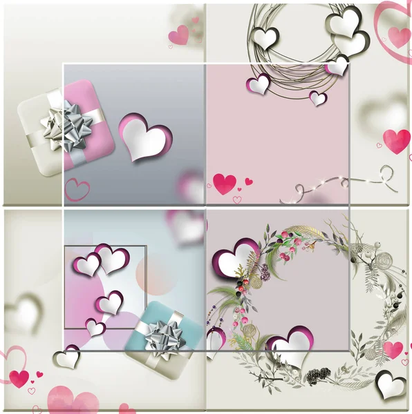 バレンタイン 結婚式の誕生日カードのためのエレガントなロマンチックな愛のコラージュ パステルヴィンテージコレクション 3Dイラスト — ストック写真